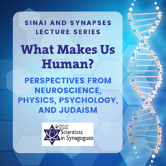 Sinai and Synapses Lecture Series graphic: Baharta ba-Hayyim - Choosing Live: What Neuroscience, Physics, Psychology, and Judaism can Teach Us About Being Human